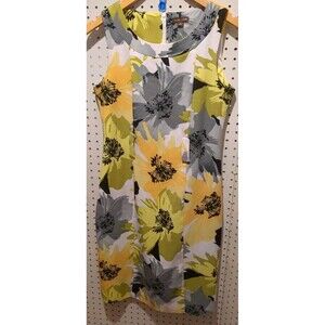 Voir Voir Dress Size 8 Sleeveless Floral Spring Summer Yellow Gray White Black